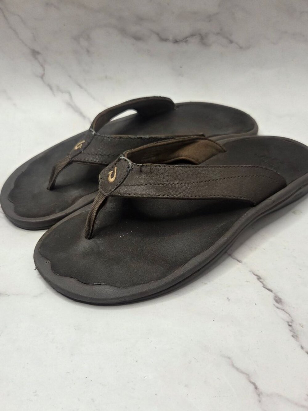 Olukai Ohana Brown Faux Leather Sandals Flip-Flop Summer Women's 7